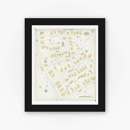 Old map wall art mockup — black gallery frame with white mat — Sanborn Fire Insurance Map from Warren, Trumbull County, Ohio (1902), Sheet #0007