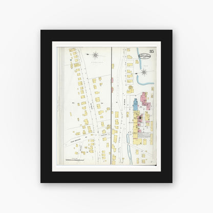 Old map wall art mockup — black gallery frame with white mat — Sanborn Fire Insurance Map from North Adams, Berkshire County, Massachusetts (1908), Sheet #0035