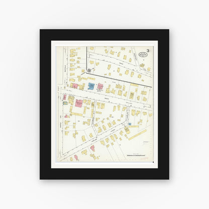 Old map wall art mockup — black gallery frame with white mat — Sanborn Fire Insurance Map from Marion, Wayne County, New York (1915), Sheet #0003
