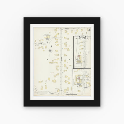 Old map wall art mockup — black gallery frame with white mat — Sanborn Fire Insurance Map from Rockland, Plymouth County, Massachusetts (1891), Sheet #0006