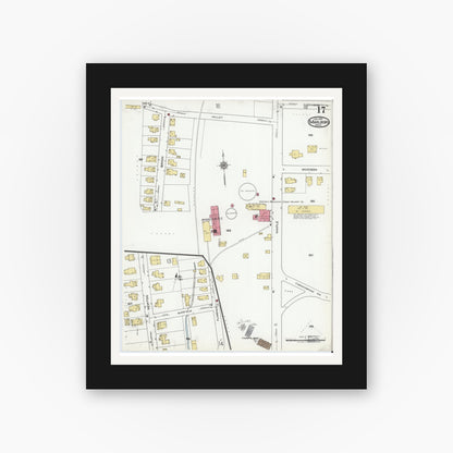 Old map wall art mockup — black gallery frame with white mat — Sanborn Fire Insurance Map from Marlborough, Middlesex County, Massachusetts (1920), Sheet #0017