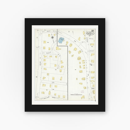 Old map wall art mockup — black gallery frame with white mat — Sanborn Fire Insurance Map from Winchester, Middlesex County, Massachusetts (1910), Sheet #0018