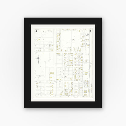 Old map wall art mockup — black gallery frame with white mat — Sanborn Fire Insurance Map from Refugio, Refugio County, Texas (1935), Sheet #0004