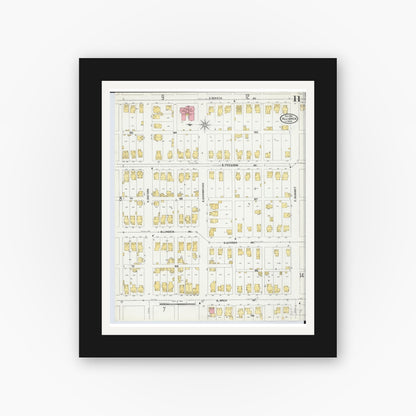 Old map wall art mockup — black gallery frame with white mat — Sanborn Fire Insurance Map from Alliance, Stark County, Ohio (1904), Sheet #0011