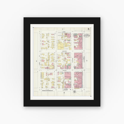 Old map wall art mockup — black gallery frame with white mat — Sanborn Fire Insurance Map from Freeport, Stephenson County, Illinois (1897), Sheet #0005