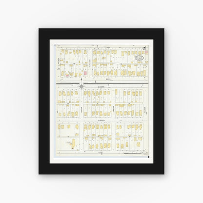 Old map wall art mockup — black gallery frame with white mat — Sanborn Fire Insurance Map from Piqua, Miami County, Ohio (1905), Sheet #0005