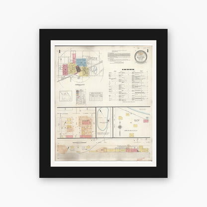 Old map wall art mockup — black gallery frame with white mat — Sanborn Fire Insurance Map from Slater, Saline County, Missouri (1944) - Complete Map Set
