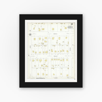 Old map wall art mockup — black gallery frame with white mat — Sanborn Fire Insurance Map from San Angelo, Tom Green County, Texas (1908), Sheet #0019