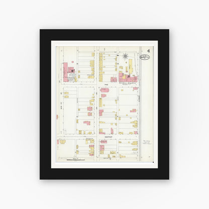 Old map wall art mockup — black gallery frame with white mat — Sanborn Fire Insurance Map from Marietta, Lancaster County, Pennsylvania (1904), Sheet #0004