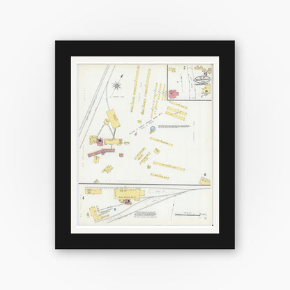 Old map wall art mockup — black gallery frame with white mat — Sanborn Fire Insurance Map from Baldwinville, Worcester County, Massachusetts (1905), Sheet #0004