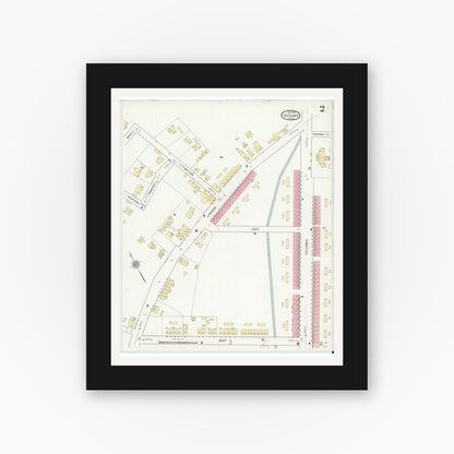 Old map wall art mockup — black gallery frame with white mat — Sanborn Fire Insurance Map from Adams, Berkshire County, Massachusetts (1914), Sheet #0002