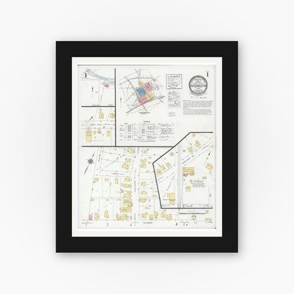 Old map wall art mockup — black gallery frame with white mat — Sanborn Fire Insurance Map from South Charleston, Clark County, Ohio (1927), Sheet #0001