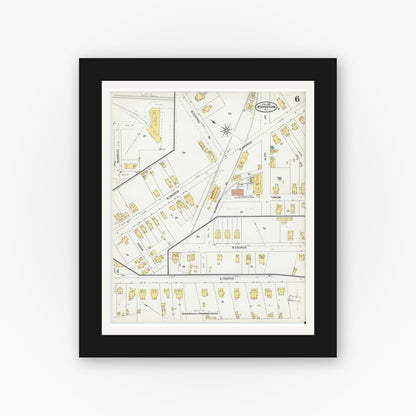 Old map wall art mockup — black gallery frame with white mat — Sanborn Fire Insurance Map from Moorestown, Burlington County, New Jersey (1905), Sheet #0006