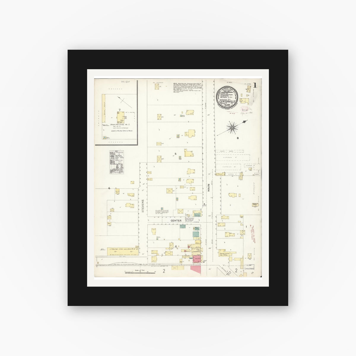 Old map wall art mockup — black gallery frame with white mat — Sanborn Fire Insurance Map from Centerville, Alameda County, California (1896) - Complete Map Set