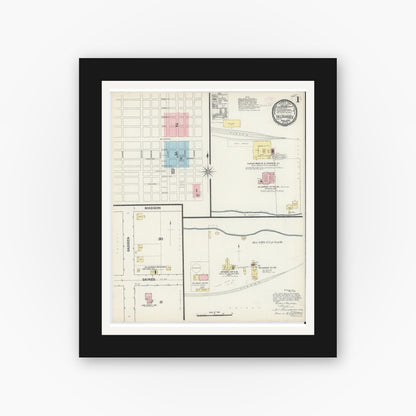 Old map wall art mockup — black gallery frame with white mat — Sanborn Fire Insurance Map from Tallahassee, Leon County, Florida (1890) - Complete Map Set
