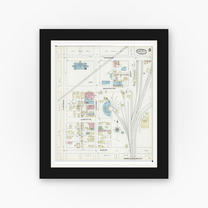 Old map wall art mockup — black gallery frame with white mat — Sanborn Fire Insurance Map from Joliet, Will County, Illinois (1891), Sheet #0003
