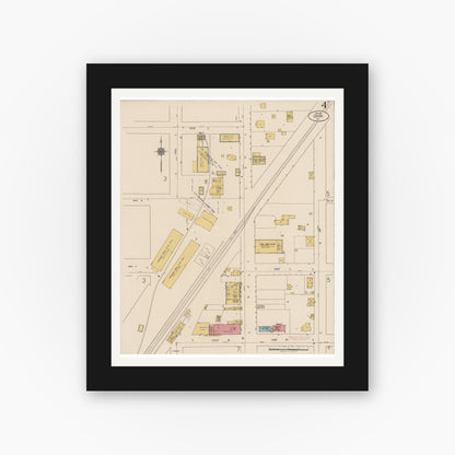 Old map wall art mockup — black gallery frame with white mat — Sanborn Fire Insurance Map from Dixon, Solano County, California (1921), Sheet #0004