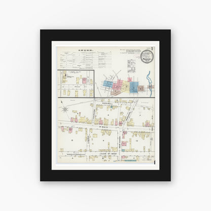 Old map wall art mockup — black gallery frame with white mat — Sanborn Fire Insurance Map from Mount Joy, Lancaster County, Pennsylvania (1891), Sheet #0001