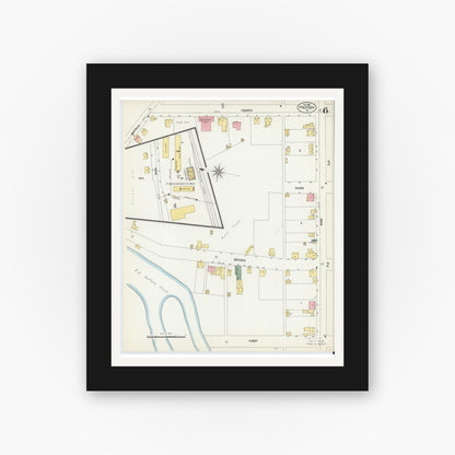 Old map wall art mockup — black gallery frame with white mat — Sanborn Fire Insurance Map from Freeport, Armstrong County, Pennsylvania (1902), Sheet #0006