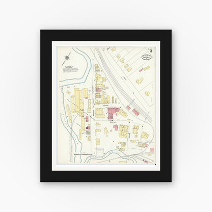 Old map wall art mockup — black gallery frame with white mat — Sanborn Fire Insurance Map from Sheffield, Warren County, Pennsylvania (1910), Sheet #0003