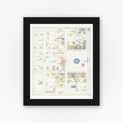 Old map wall art mockup — black gallery frame with white mat — Sanborn Fire Insurance Map from La Grange, Fayette County, Texas (1906), Sheet #0003