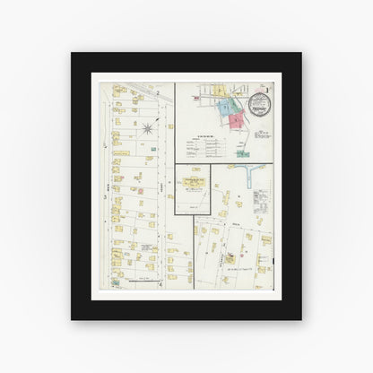Old map wall art mockup — black gallery frame with white mat — Sanborn Fire Insurance Map from Freeport, Nassau County, New York (1897) - Complete Map Set