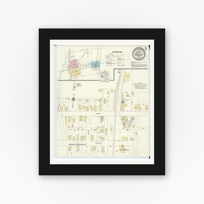 Old map wall art mockup — black gallery frame with white mat — Sanborn Fire Insurance Map from Prospect, Marion County, Ohio (1910) - Complete Map Set
