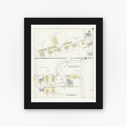 Old map wall art mockup — black gallery frame with white mat — Sanborn Fire Insurance Map from Hopewell, Independent Cities, Virginia (1921), Sheet #0011