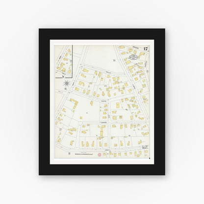 Old map wall art mockup — black gallery frame with white mat — Sanborn Fire Insurance Map from Milford, Worcester County, Massachusetts (1903), Sheet #0017