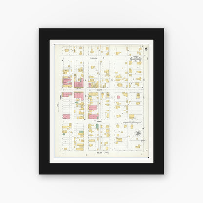 Old map wall art mockup — black gallery frame with white mat — Sanborn Fire Insurance Map from Willow Springs, Howell County, Missouri (1900), Sheet #0002