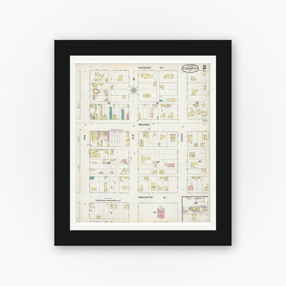Old map wall art mockup — black gallery frame with white mat — Sanborn Fire Insurance Map from Kilbourn, Columbia County, Wisconsin (1892), Sheet #0002
