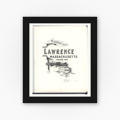Old map wall art mockup — black gallery frame with white mat — Sanborn Fire Insurance Map from Lawrence, Essex County, Massachusetts (1956), Sheet #0001