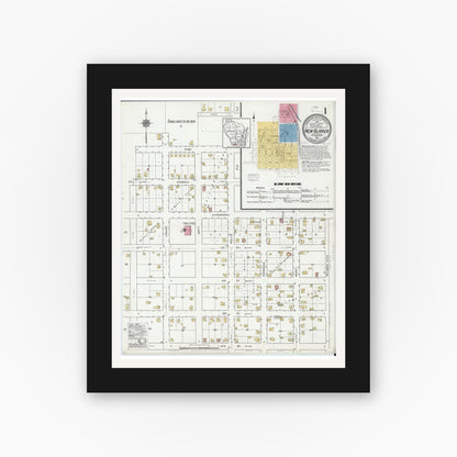 Old map wall art mockup — black gallery frame with white mat — Sanborn Fire Insurance Map from New Glarus, Green County, Wisconsin (1919) - Complete Map Set