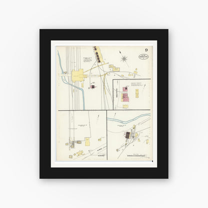Old map wall art mockup — black gallery frame with white mat — Sanborn Fire Insurance Map from Nanticoke, Luzerne County, Pennsylvania (1907), Sheet #0009