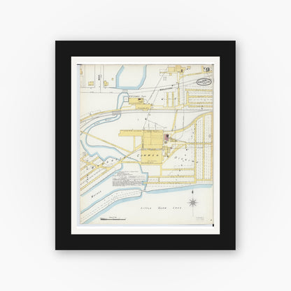 Old map wall art mockup — black gallery frame with white mat — Sanborn Fire Insurance Map from Cadillac, Wexford County, Michigan (1895), Sheet #0009