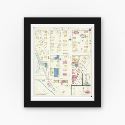 Old map wall art mockup — black gallery frame with white mat — Sanborn Fire Insurance Map from Three Rivers, Saint Joseph County, Michigan (1916), Sheet #0002