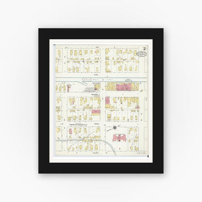 Old map wall art mockup — black gallery frame with white mat — Sanborn Fire Insurance Map from Spencerville, Allen County, Ohio (1911), Sheet #0002