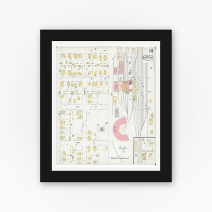 Old map wall art mockup — black gallery frame with white mat — Sanborn Fire Insurance Map from Beardstown, Cass County, Illinois (1900), Sheet #0012