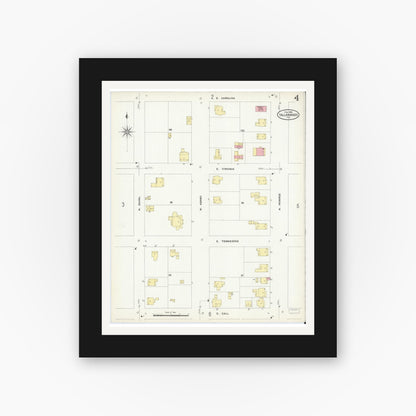 Old map wall art mockup — black gallery frame with white mat — Sanborn Fire Insurance Map from Tallahassee, Leon County, Florida (1909), Sheet #0004