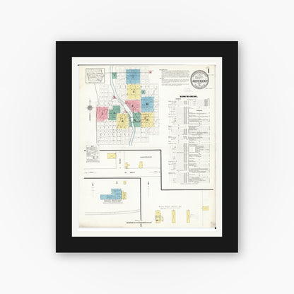 Old map wall art mockup — black gallery frame with white mat — Sanborn Fire Insurance Map from Independence, Buchanan County, Iowa (1913) â€” Complete Set