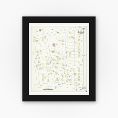 Old map wall art mockup — black gallery frame with white mat — Sanborn Fire Insurance Map from Greenfield, Franklin County, Massachusetts (1914), Sheet #0025