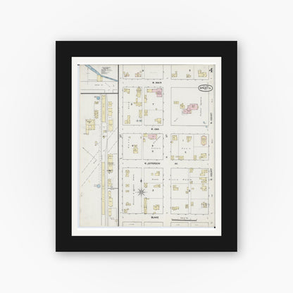 Old map wall art mockup — black gallery frame with white mat — Sanborn Fire Insurance Map from Sparta, Monroe County, Wisconsin (1889), Sheet #0004