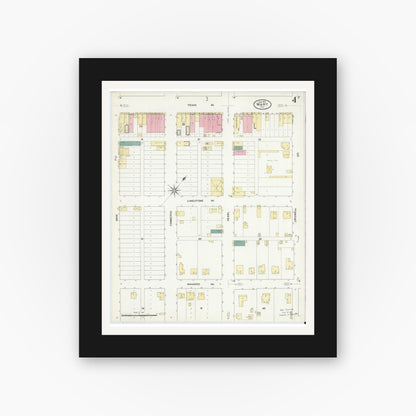 Old map wall art mockup — black gallery frame with white mat — Sanborn Fire Insurance Map from Mart, McLennan County, Texas (1909), Sheet #0004
