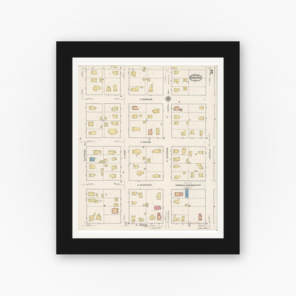 Old map wall art mockup — black gallery frame with white mat — Sanborn Fire Insurance Map from Harvard, McHenry County, Illinois (1922), Sheet #0003