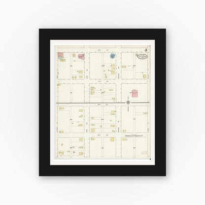 Old map wall art mockup — black gallery frame with white mat — Sanborn Fire Insurance Map from Saint Cloud, Osceola County, Florida (1915), Sheet #0004