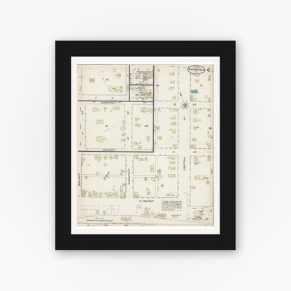 Old map wall art mockup — black gallery frame with white mat — Sanborn Fire Insurance Map from Marshfield, Wood County, Wisconsin (1884), Sheet #0004