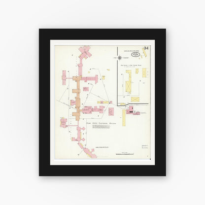 Old map wall art mockup — black gallery frame with white mat — Sanborn Fire Insurance Map from Rome, Oneida County, New York (1909), Sheet #0034