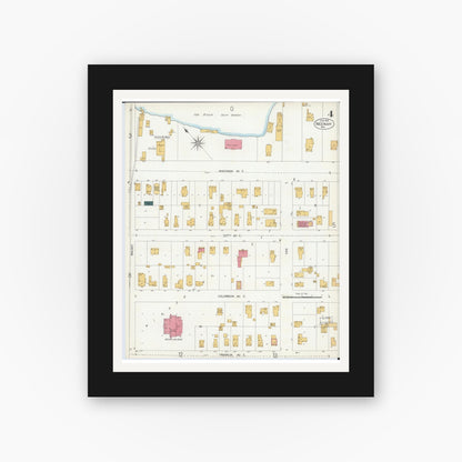 Old map wall art mockup — black gallery frame with white mat — Sanborn Fire Insurance Map from Neenah, Winnebago County, Wisconsin (1906), Sheet #0004