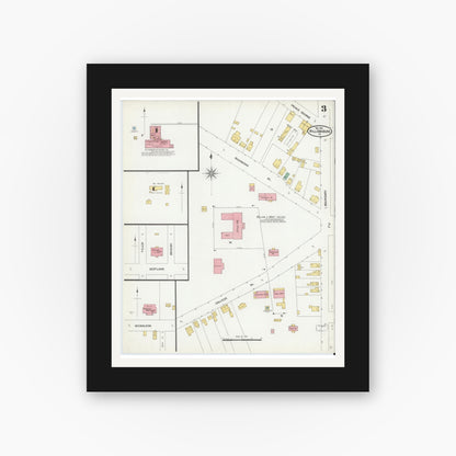 Old map wall art mockup — black gallery frame with white mat — Sanborn Fire Insurance Map from Williamsburg, Independent Cities, Virginia (1904), Sheet #0003