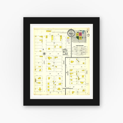 Old map wall art mockup — black gallery frame with white mat — Sanborn Fire Insurance Map from Amarillo, Potter County, Texas (1902), Sheet #0001